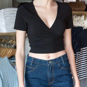 brandy melville rae wrap top black
